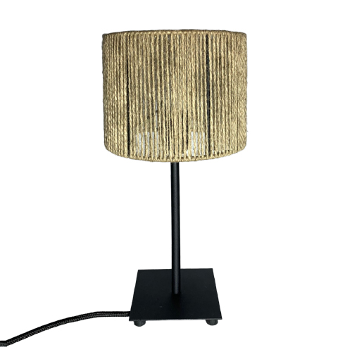 Velador Amalia negro con pantalla tejita de 20cm de diámetro de yute